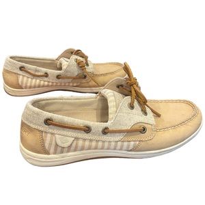 Sperry Topsider Tan with tan and cream stripes boat shoe women’s size 7.5M